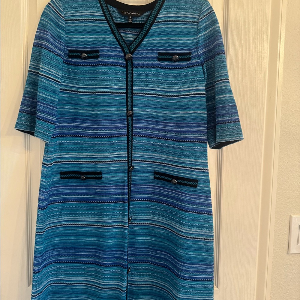 Ming Wang Blue Striped Dress
